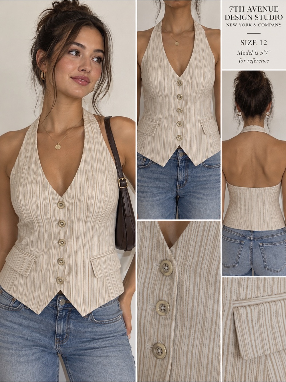 7th Avenue New York & Company Halter Vest Size 12 Striped Y2K Waistcoat
